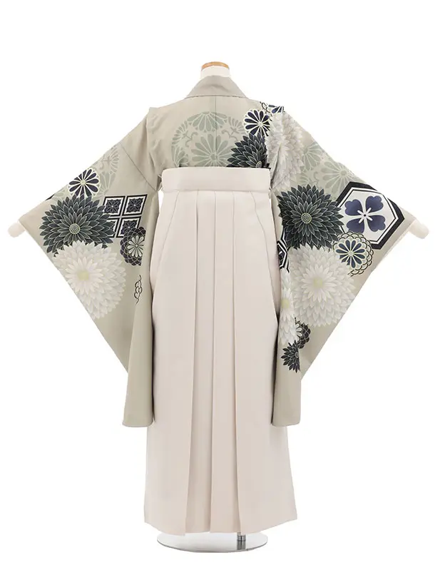小学生卒業式かんたん袴(女の子) Z863 ベージュ古典柄×アイボリー