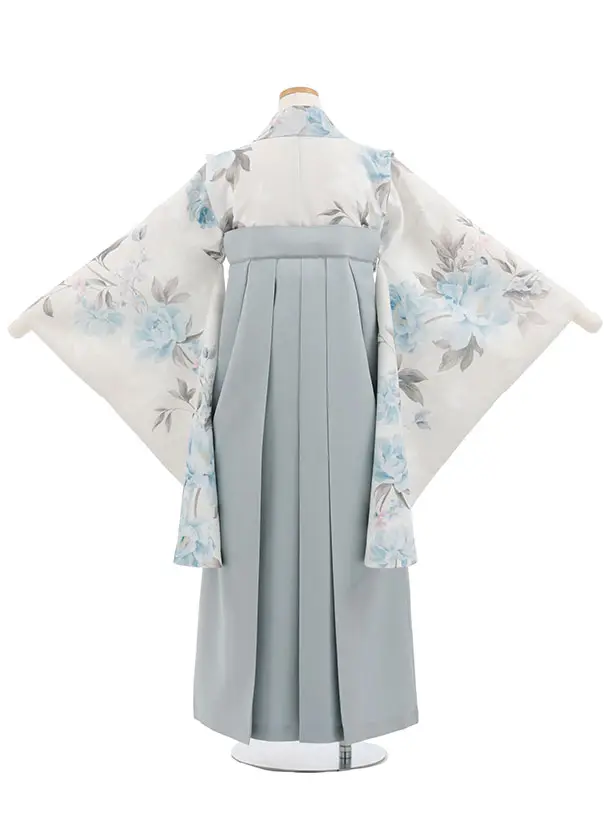 小学生卒業式かんたん袴(女の子) Z867 薄ベージュパステル花×薄グレー