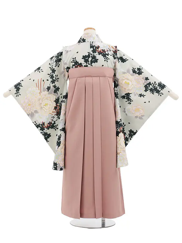 小学生卒業式かんたん袴(女の子) Z869 ペールグリーンブーケ×モーヴピンク