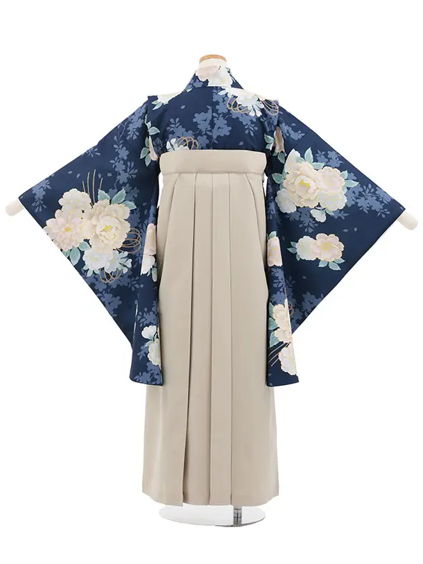 小学生卒業式かんたん袴(女の子) Z870 ネイビーブーケ×ベージュ