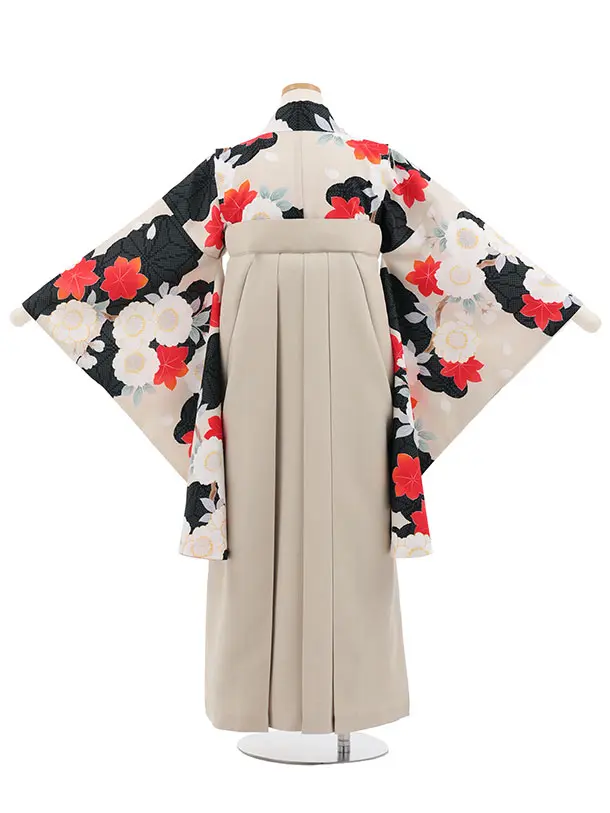 小学生卒業式かんたん袴(女の子) Z872 ベージュもみじ桜×ベージュ