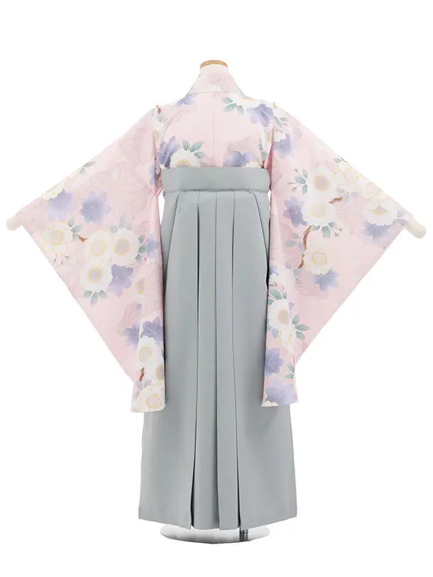 小学生卒業式かんたん袴(女の子) Z873 ピンクもみじ桜×薄グレー