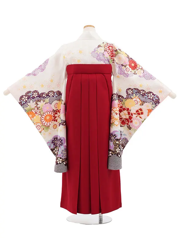 小学生卒業式かんたん袴(女の子) Z877 白古典花×エンジ