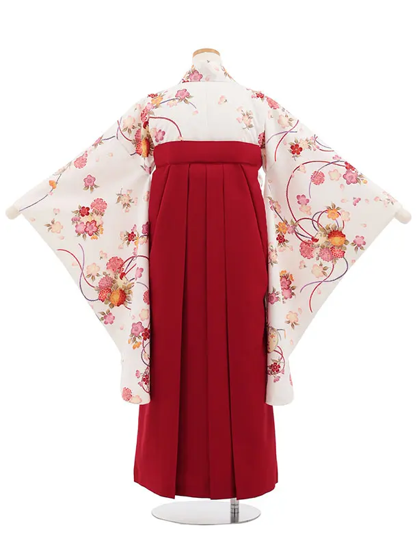 小学生卒業式かんたん袴(女の子) Z880 白地薬玉×エンジ