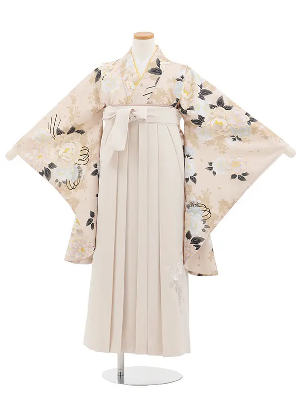 小学生卒業式かんたん袴(女の子) Z881 ベージュブーケ×アイボリー