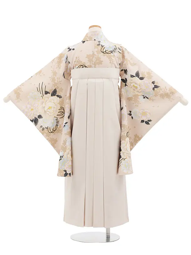 小学生卒業式かんたん袴(女の子) Z881 ベージュブーケ×アイボリー