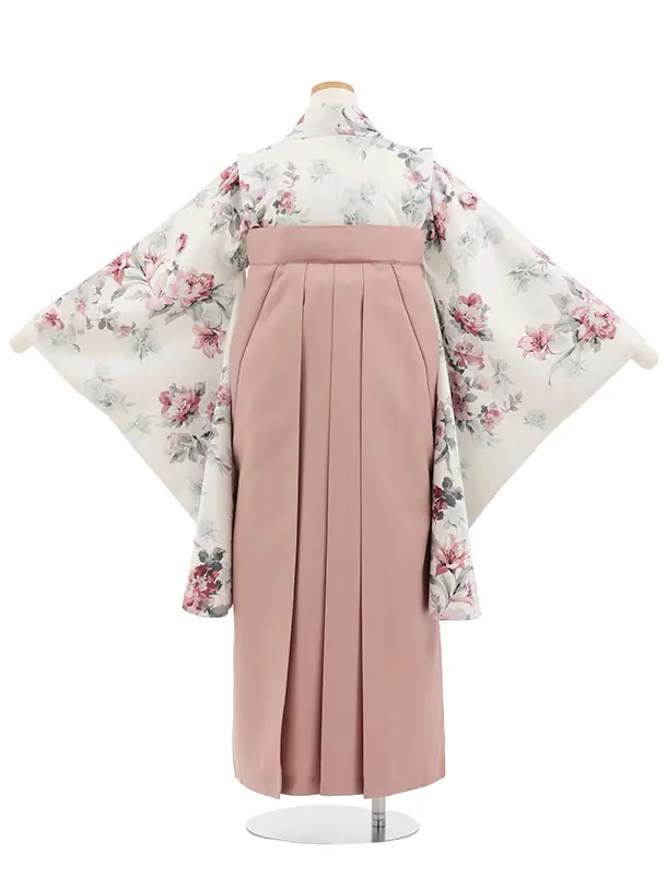 小学生卒業式かんたん袴(女の子) Z882 オフホワイトパステル花×モーヴピンク