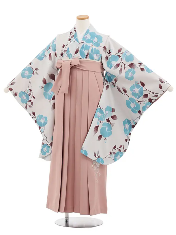 小学生卒業式かんたん袴(女の子) Z883 グレーブルー椿×モーヴピンク