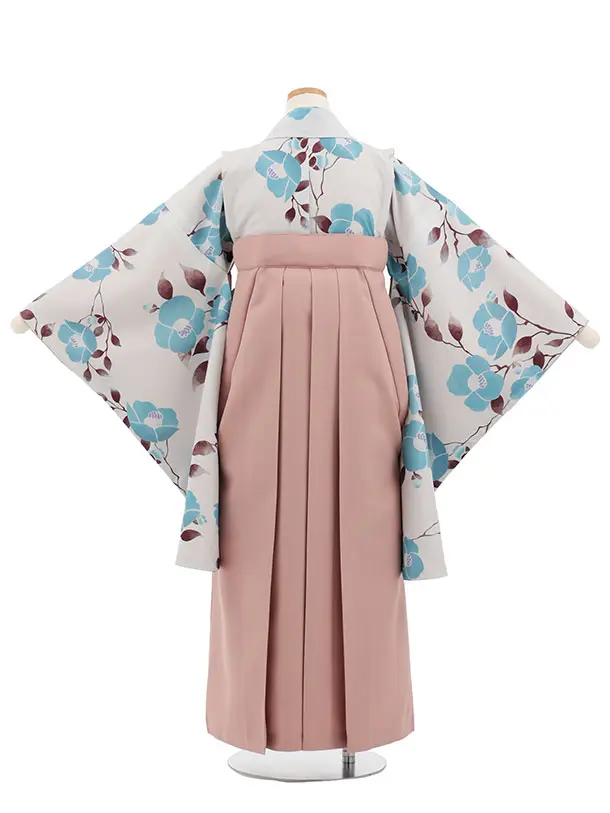 小学生卒業式かんたん袴(女の子) Z883 グレーブルー椿×モーヴピンク