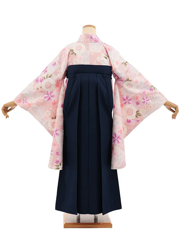 小学生卒業式かんたん袴(女の子) Z905 ピンク桜×紺