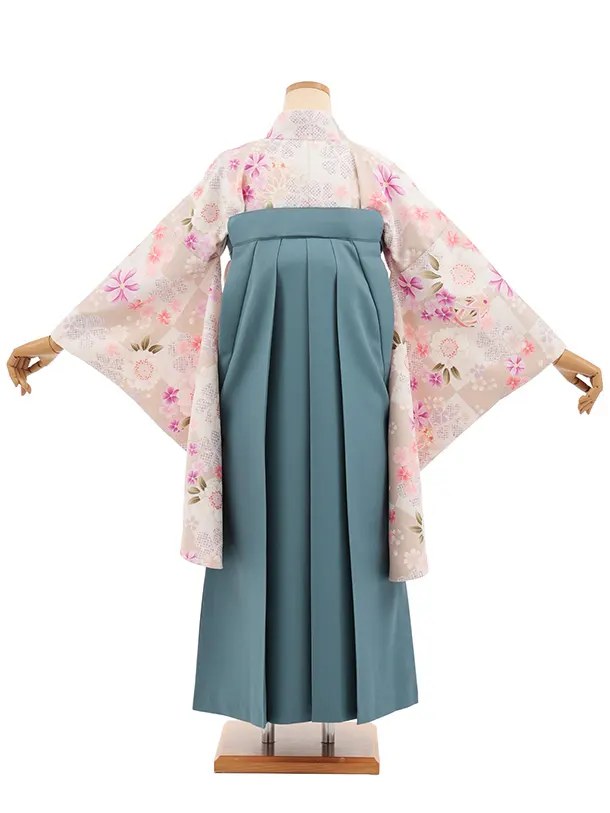 小学生卒業式かんたん袴(女の子) Z906 薄茶色桜×ブルーグレー