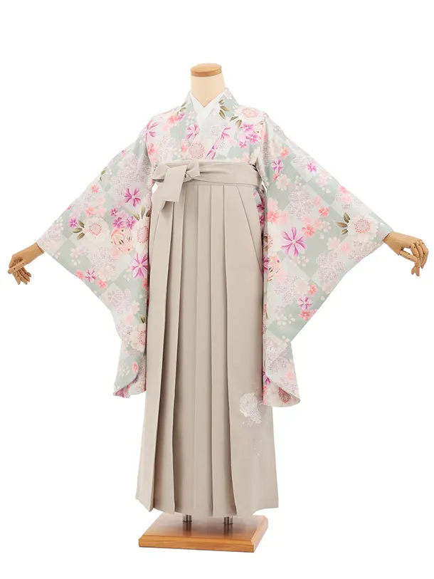 小学生卒業式かんたん袴(女の子) Z908 ﾍﾟｰﾙﾐﾝﾄ桜×ベージュ