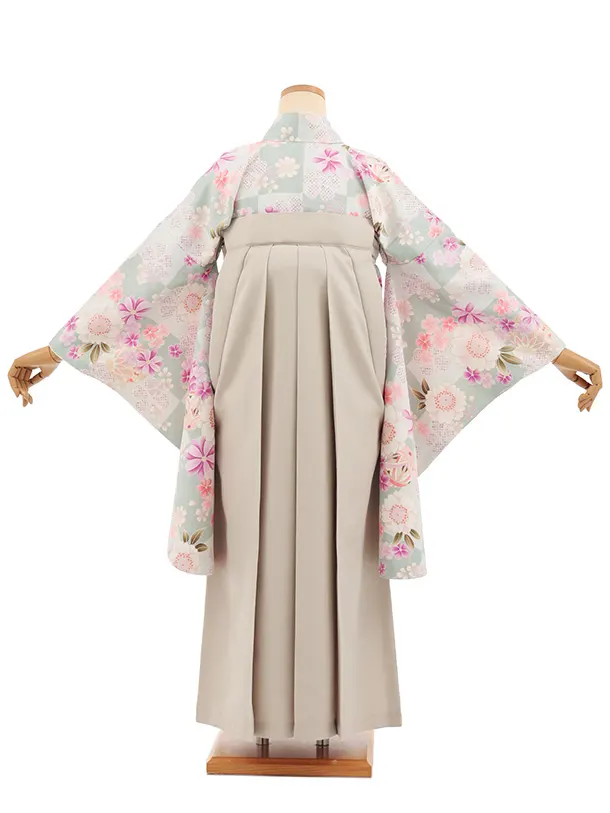 小学生卒業式かんたん袴(女の子) Z908 ﾍﾟｰﾙﾐﾝﾄ桜×ベージュ
