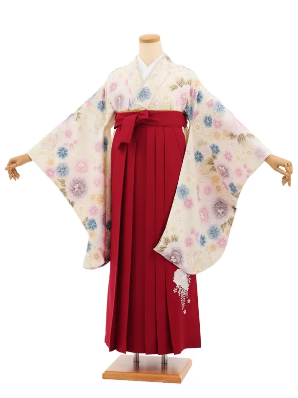 小学生卒業式かんたん袴(女の子) Z920 グリーン白疋田柄花×赤