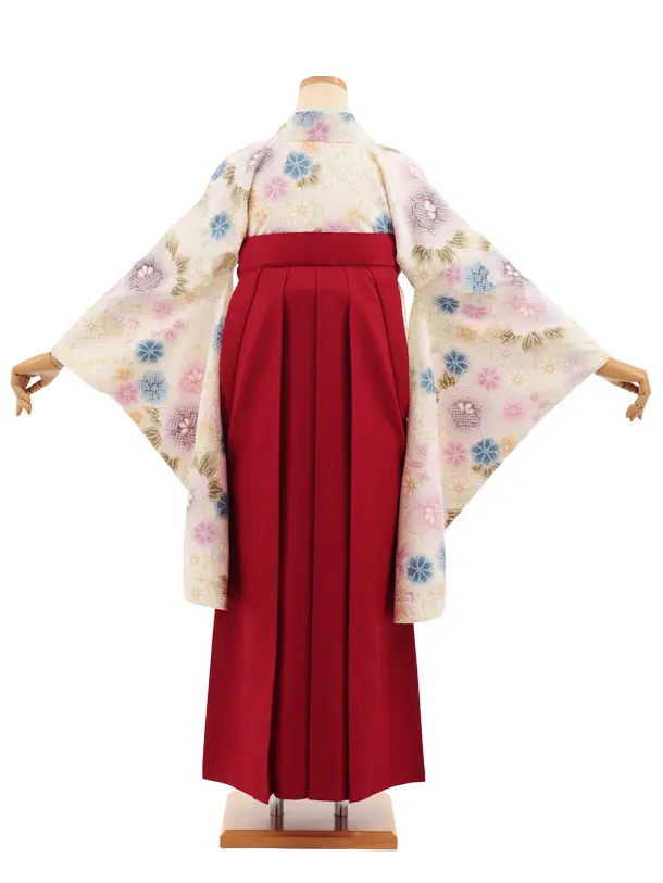 小学生卒業式かんたん袴(女の子) Z920 グリーン白疋田柄花×赤
