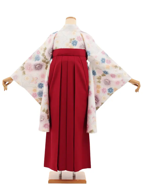 小学生卒業式かんたん袴(女の子) Z922 ブルー白疋田柄花×赤