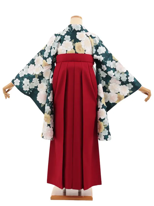小学生卒業式かんたん袴(女の子) Z924 グリーン 桜×赤