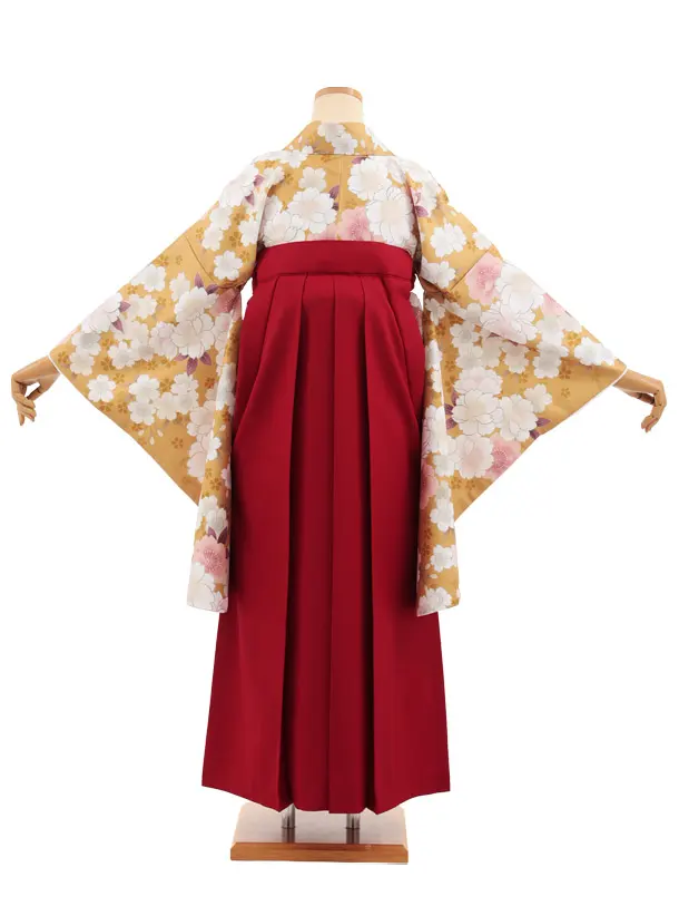 小学生卒業式かんたん袴(女の子) Z925 からし色 桜×赤