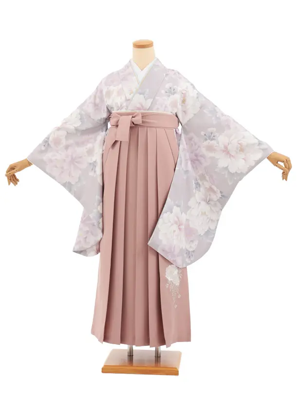 小学生卒業式かんたん袴(女の子) Z929 ペールパープル 花×ピンク