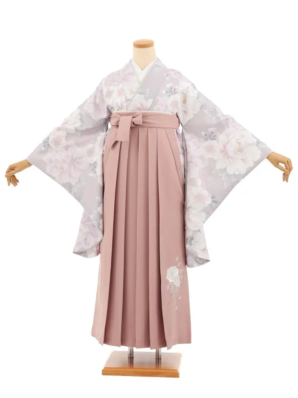 小学生卒業式かんたん袴(女の子) Z929 ペールパープル 花×ピンク