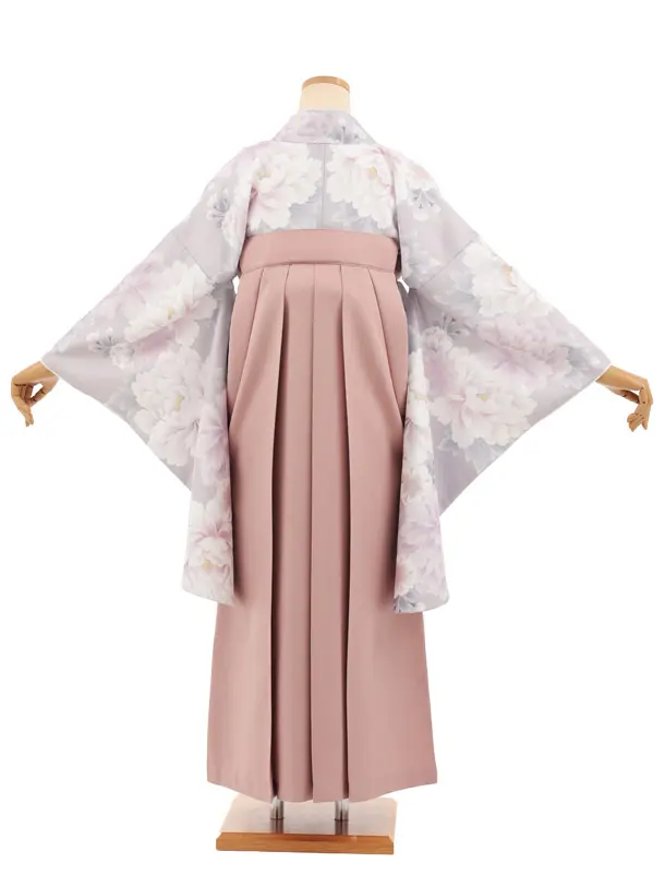 小学生卒業式かんたん袴(女の子) Z929 ペールパープル 花×ピンク