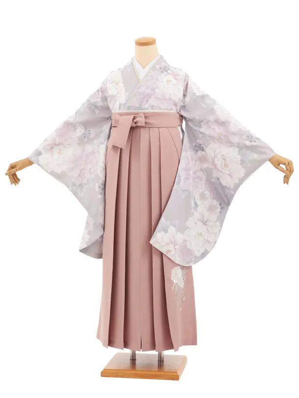 小学生卒業式かんたん袴(女の子) Z930 ペールパープル 花×ピンク