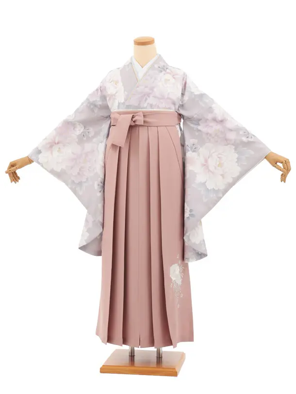 小学生卒業式かんたん袴(女の子) Z930 ペールパープル 花×ピンク