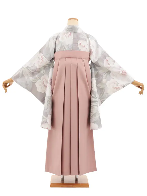 小学生卒業式かんたん袴(女の子) Z931 グレージュ 花×ピンク