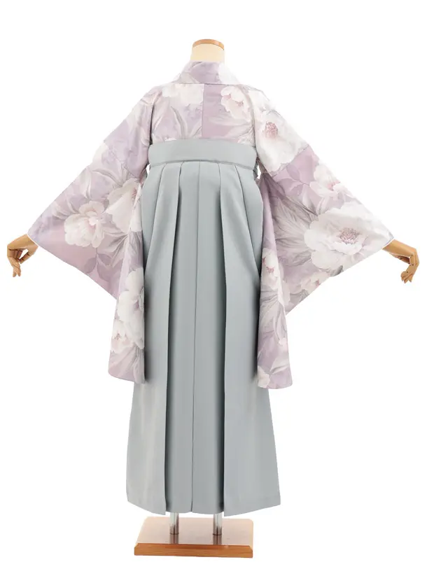 小学生卒業式かんたん袴(女の子) Z935 ペールパープル 花×グレー