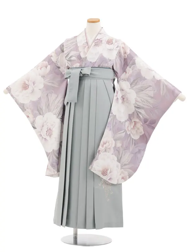 小学生卒業式かんたん袴(女の子) Z952 ペールパープル花×グレー