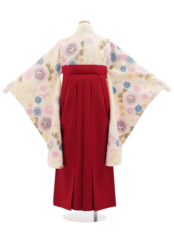 小学生卒業式かんたん袴(女の子) Z953 グリーン白疋田柄花×赤