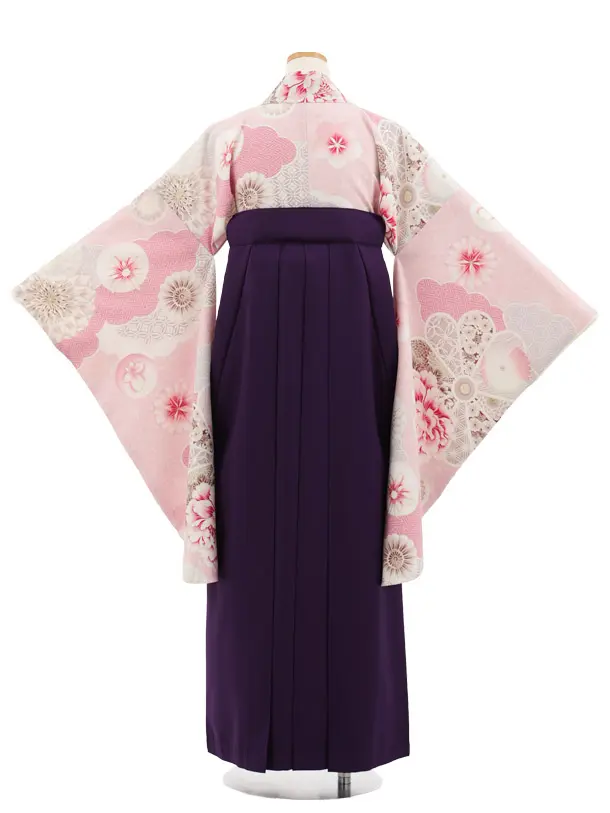 小学生かんたん袴 Z975 JAPANSTYLE ピンク雲取り花×パープル