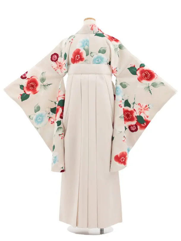 小学生かんたん袴 Z976 JAPANSTYLE うすベージュ椿×アイボリー