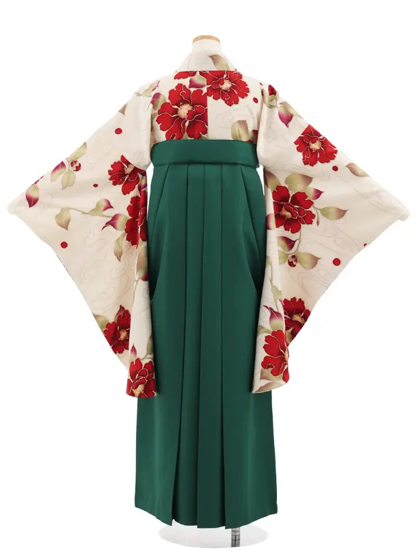 小学生卒業式かんたん袴(女の子) Z983 九重 クリームベージュ花×グリーン
