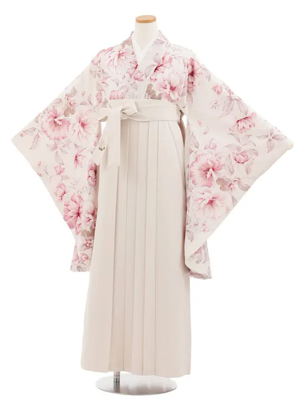 小学生卒業式かんたん袴(女の子) Z992 華徒然 オフ白花×アイボリー