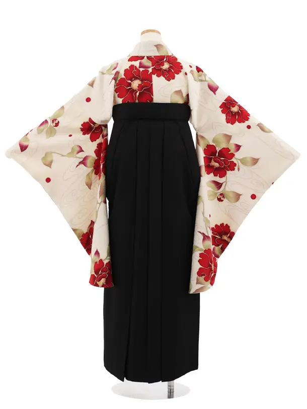 小学生卒業式かんたん袴(女の子) Z994 九重 クリームベージュ花×黒