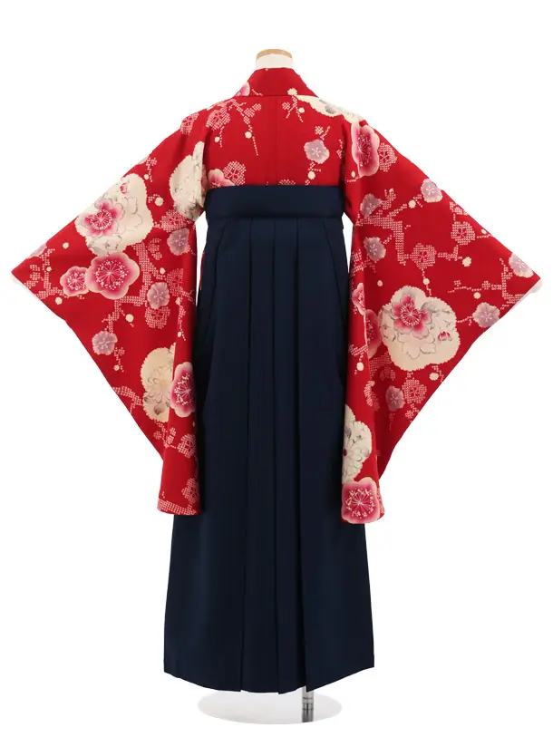 小学生卒業式かんたん袴(女の子) Z996 九重 赤梅菊×紺
