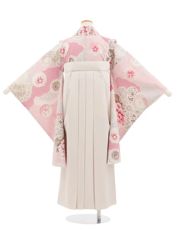 小学生かんたん袴 Z998 JAPANSTYLE ピンク雲取り花×アイボリー