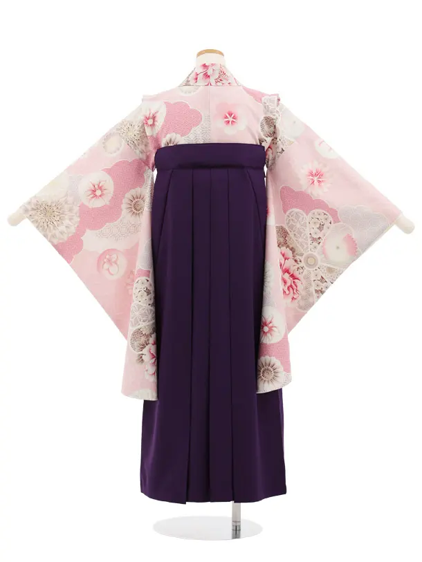 小学生かんたん袴 Z999 JAPANSTYLE ピンク雲取り花×パープル