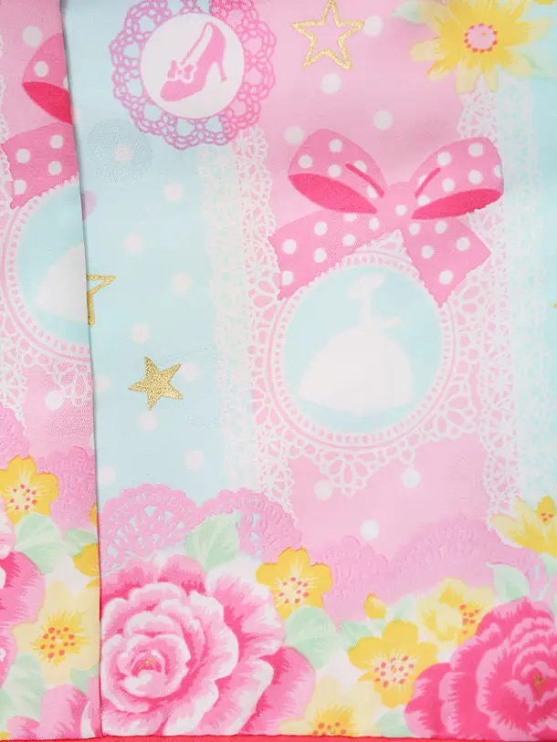 女児ベビー着物 0007 seiko ﾋﾟﾝｸ×水色ﾊﾞﾗ/被布