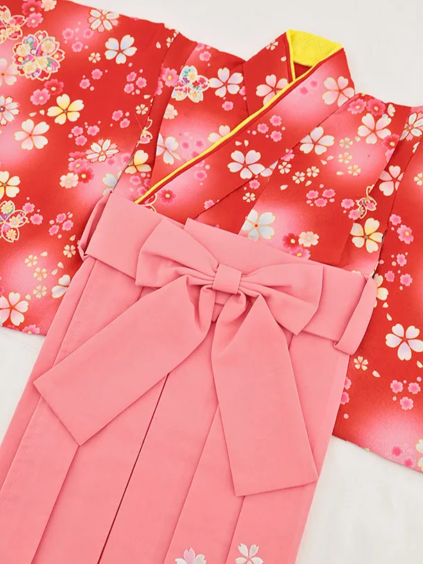 女児【100日～１歳用】0164  赤小花×ピンク袴/ワンピース