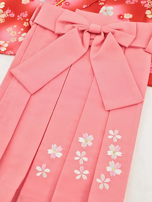 女児【100日～１歳用】0164  赤小花×ピンク袴/ワンピース