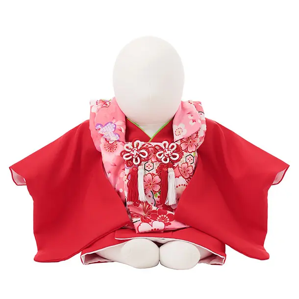 女児【100日～１歳用】0175 ピンク桜 x 赤/セパレート