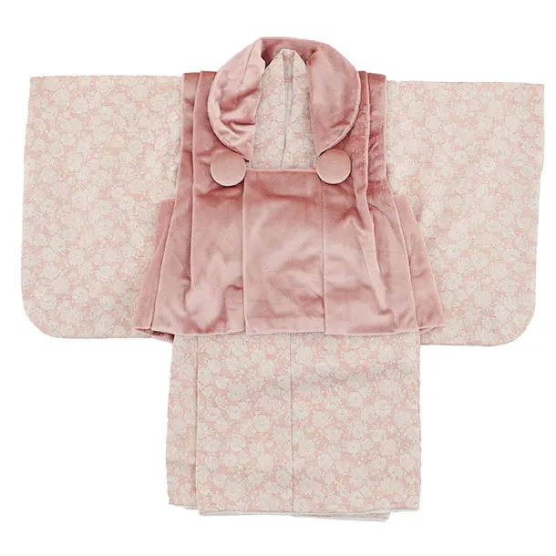 女児【100日～１歳用】0176 ベロアピンク x ピンク花/セパレート