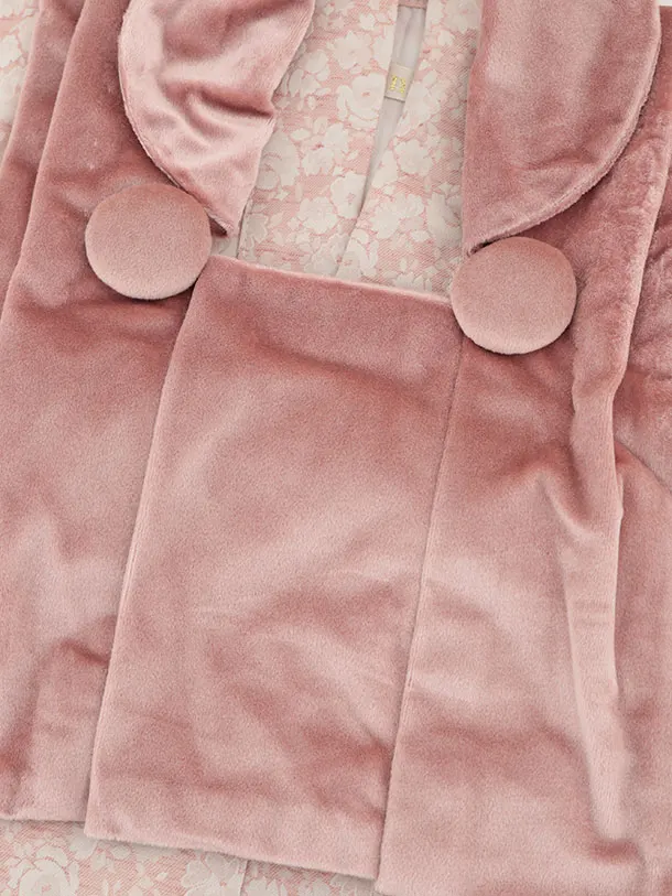 女児【100日～１歳用】0176 ベロアピンク x ピンク花/セパレート