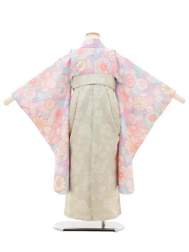 女児袴レンタル(5歳)0681 ラベンダーピンク丸紋 ねじり菊×グリーン袴