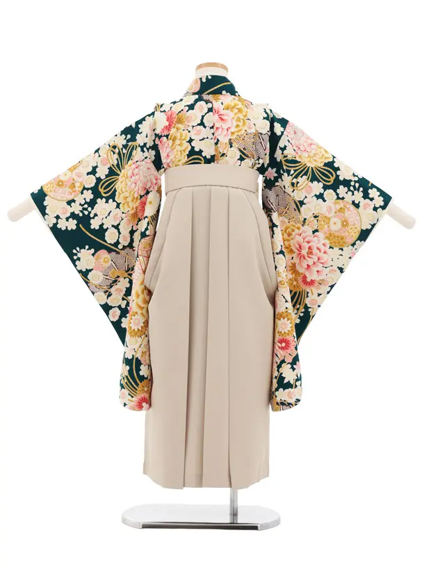 卒園式・七五三女児袴(6歳7歳)Y675 華徒然 グリーン薬玉に貝桶×ベージュ