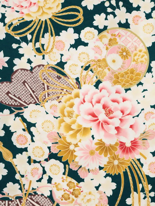 卒園式・七五三女児袴(6歳7歳)Y675 華徒然 グリーン薬玉に貝桶×ベージュ