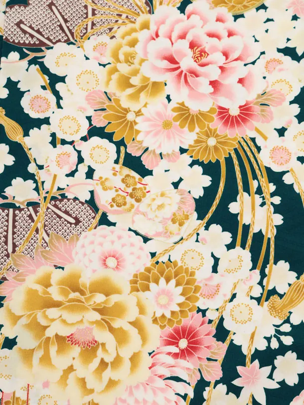 卒園式・七五三女児袴(6歳7歳)Y675 華徒然 グリーン薬玉に貝桶×ベージュ