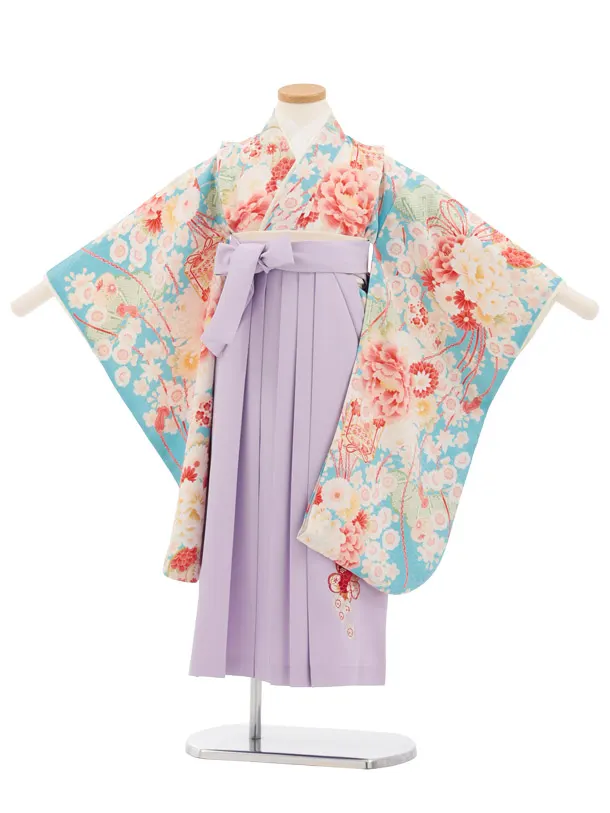卒園式女児かんたん袴(6歳7歳)Y677 華徒然 水色薬玉に貝桶×ラベンダー